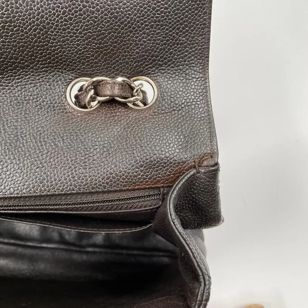 Chanel Jumbo Single Flap Caviar Bag Leather Brown Classic SHW Silver Hardware
